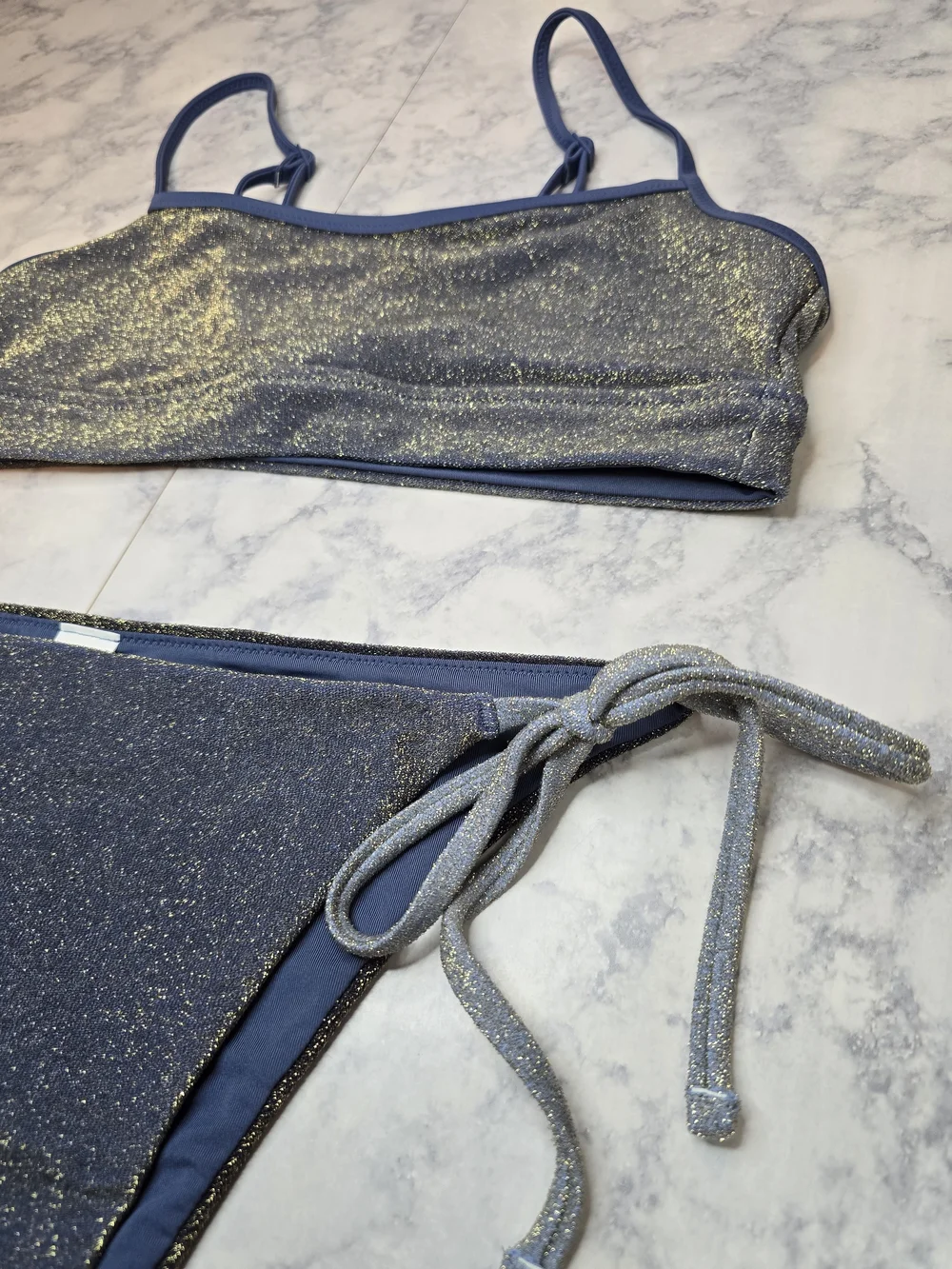 aerie Sparkle Blue Bikini Set Straight Scoop Top Cheekiest Bottoms Small